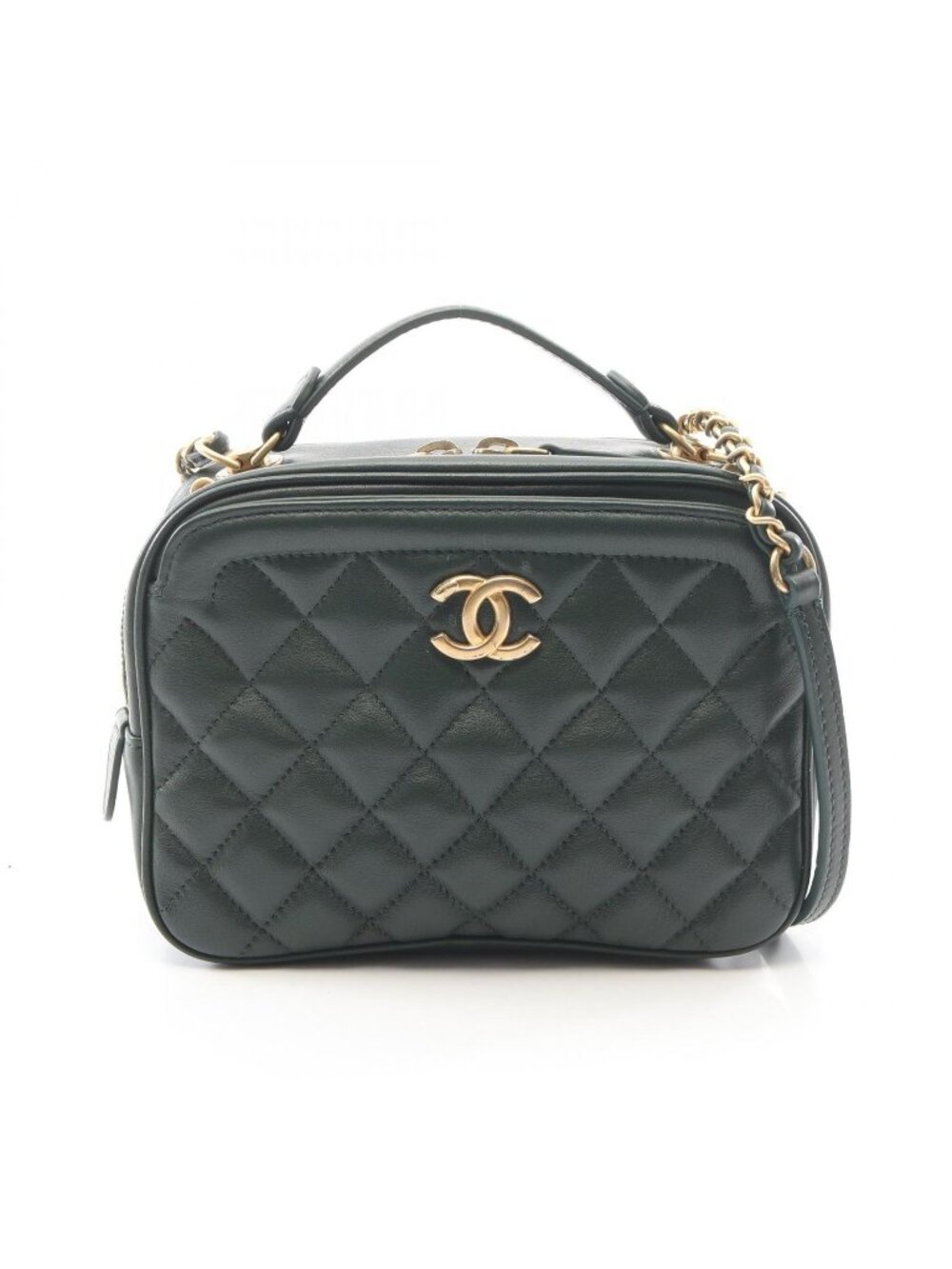 Chanel Shoulder Bag Quilted Top Handle 2-Way Dark Green Leather Chain